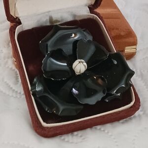 Vintage Black Floral Brooch